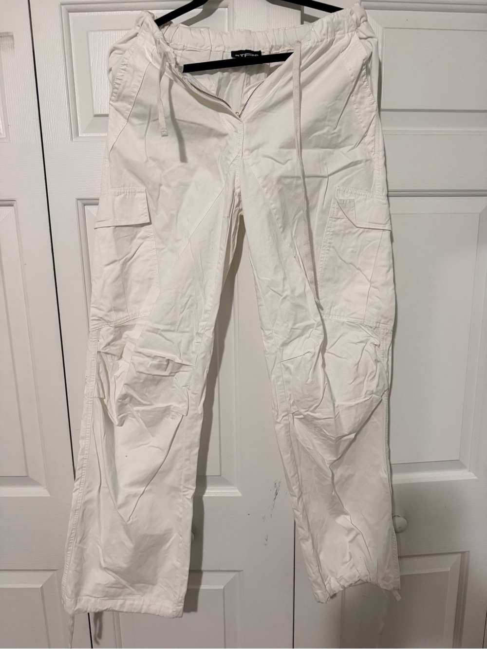 Men's White Cargo Drawstring Pants